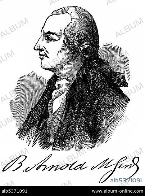 Historical drawing from the U.S. history of the 18th century, portrait of Benedict Arnold, 1741 - 1801, rebel and later general in the Continental Army.