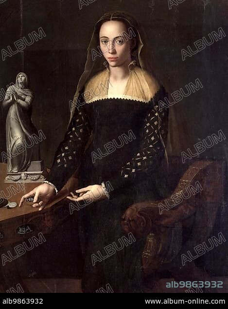 Portrait of Ortensia de Bardi at Montauto, painting by Alessandro Allori, Historical, digitally restored reproduction from a 19th century original.
