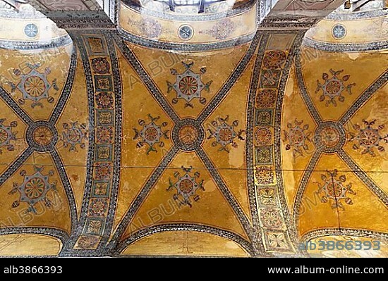 Byzantine mosaic in the vault of the narthex, Hagia Sophia, Sultanahmet, Istanbul, European side, Istanbul Province, Turkey, European side, Europe.