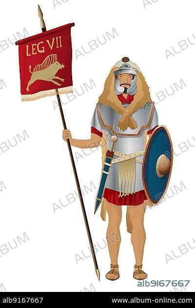 Roman vexillarius soldier vector over white.