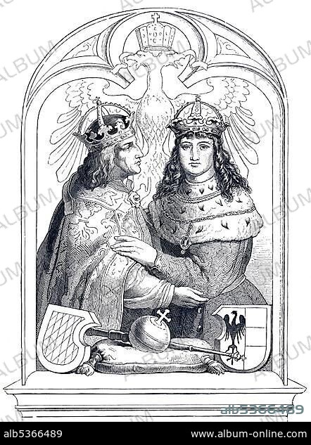 Louis IV the Bavarian, 1281 - 1347, historical illustration from Bildnisse der Deutschen Koenige und Kaiser, Portraits of German Kings and Emperors, by Professor Heinrich Schneider, Verlag Friedrich Andreas Perthes, Gotha, 1889.