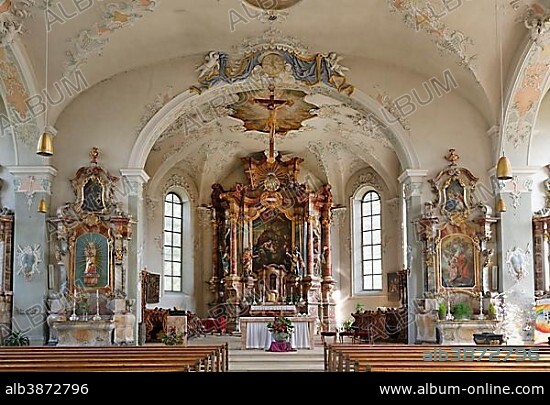 Main altar and side altars, Parish Church of St. Gallus, Bregenz, Vorarlberg, Austria, Europe.