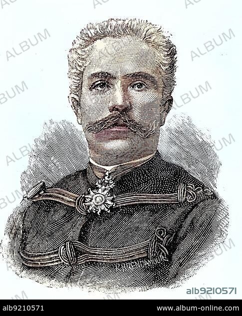 Gaston Alexandre Auguste, Marquis de Galliffet, Prince de Martigues, 1830, 1909, was a French general best known for his involvement in the suppression of the Paris Commune in 1871. He was Minister of War, Situation from the time of the Franco-Prussian War, 1870-1871, Historic, digitally restored reproduction from a 19th century original.