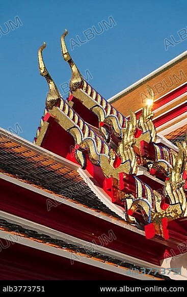 Chofah, literally sky tassel, typical architectural ornamentation on the roofs of Buddhist buildings, Wat Phra Kaew, Grand Palace, Bangkok, Thailand, Asia.