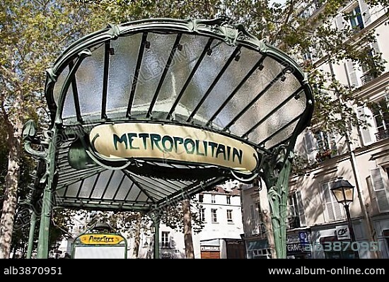 Entrance of the metro station Abbesses with original art nouveau roof, Montmartre, Paris, Ile-de-France, France, Europe.