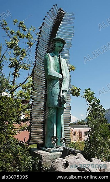 Monument to the counterfeiter and smuggler Joseph-Samuel Farinet, 1845 - 1880, Saillon, Martigny, Canton of Valais, Switzerland, Europe.