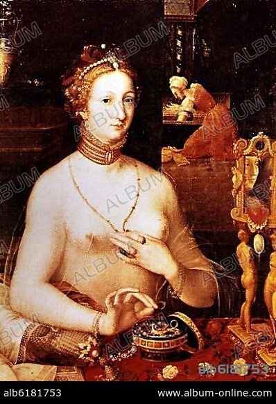 ANONIMO FRANCES. R-DAMA EN SU TOCADOR O DAMA EN EL BAÑO - 1590 - 150x76 - ESCUELA DE FONTAINEBLEAU.