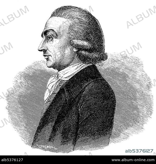 Historical illustration from the 19th century, portrait of Johann Georg Hamann, 1730 - 1788, a German philosopher and writer.