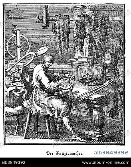 Der Panzermacher, copperplate engraving, Regensburger Ständebuch, 1698, Christoph Weigel the Elder (1654, 1725).