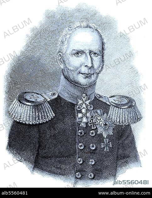 Ludwig Leopold Gottlieb Hermann von Boyen, 23. Juni 1771, 15. Februar 1848, war Feldmarschall in der preußischen Armee und preußischer Kriegsminister von (1814) bis 1819 und von 1841 bis 1847, digitale verbesserte Reproduktion eines Originaldrucks von 1880.