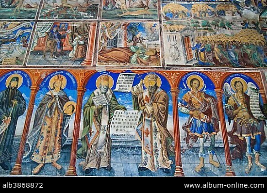 Orthodox wall paintings at the Saint Jovan Bigorski Monastery, Macedonia, Europe.