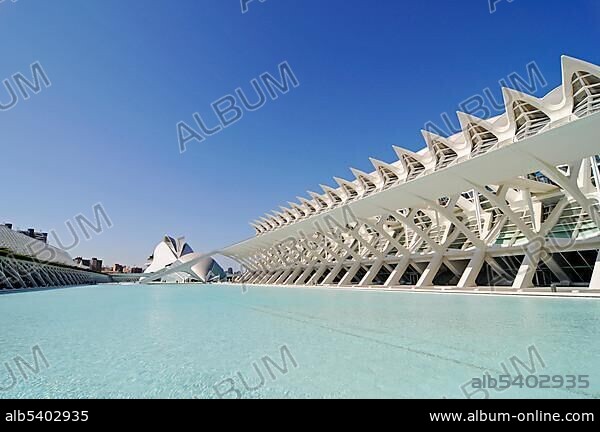 Museo de las Ciencias, Principe Felipe Museum, L'Hemisferic, Imax cinema, planetarium, museum, Ciudad de las Artes y de las Ciencias, City of Arts and Sciences, architect Santiago Calatrava, Valencia, Spain, Europe.