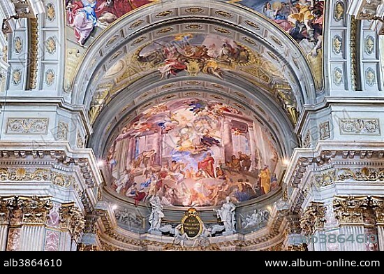 Baroque trompe l'œil apse fresco, Apotheosis of St. Ignatius, the Glorification of St. Ignatius, by Andrea Pozzo, Church of Sant'Ignazio di Loyola, Rome, Italy, Europe.