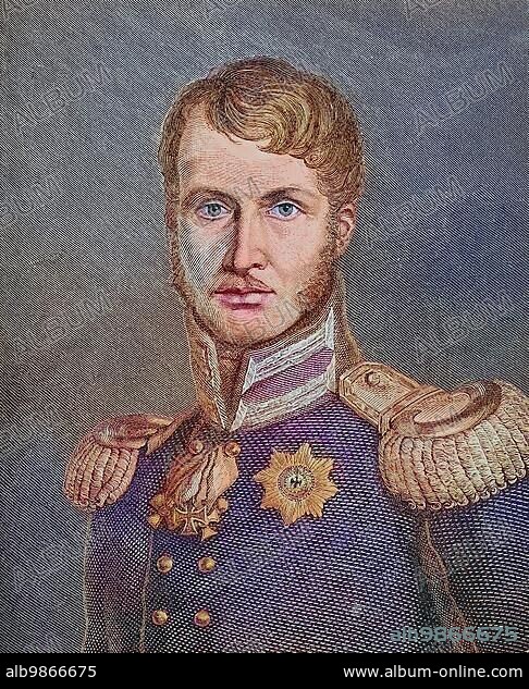 Portrait of Frederick William III, 3 August 1770, 7 June 1840, was King of Prussia from 1797 to 1840, he ruled Prussia during the difficult times of the Napoleonic Wars and the end of the Holy Roman Empire, German, digital improved reproduction of an original print from the 19th century.