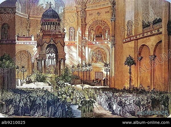 Inauguration of the Saint Augustin Church in 1871, The parish church of St-Augustin in Paris is considered to be the first church with an iron construction, France, Historic, digitally restored reproduction of an original 19th century artwork, exact original date unknown, Europe.