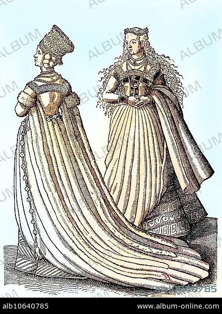 Bride in the wedding dress in Nuremberg in the 16th century, costume picture, digitally improved reproduction from a publication of the year 1880, Bride in the wedding dress in Nuremberg in the 16th century, costume picture, digitally improved reproduction from a publication of the year 1880.