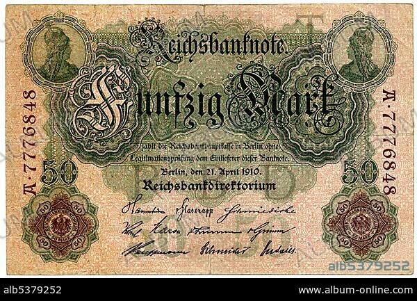 Historical note, Reichsbanknote, 20 Mark, 1914, Germany, Europe.