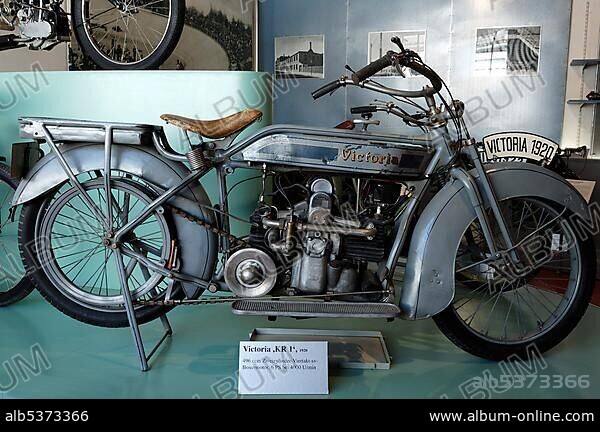 Motorcycle "Victoria KR 21" from 1920 at the Museum for Industrial Culture, Aeussere Sulzbacher Strasse 60-62, Nuremberg, Middle Franconia, Bavaria, Germany, Europe.