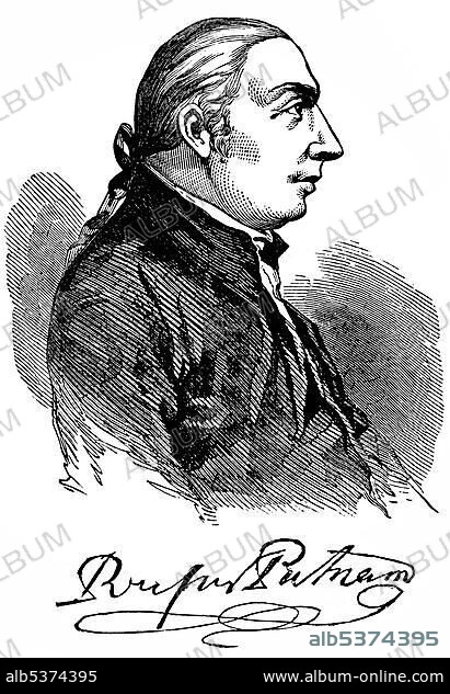 Historical drawing from the U.S. history of the 18th century, portrait of Rufus Putnam, 1738 - 1824, a colonial officer in the French and Indian War and a general in the Continental Army during the American War of Independence.