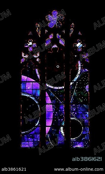 Space Window, in honour of Apollo 11, with rock samples from the Moon, Washington National Cathedral or Cathedral Church of Saint Peter and Saint Paul in the City and Diocese of Washington, Washington DC, District of Columbia, USA, North America.