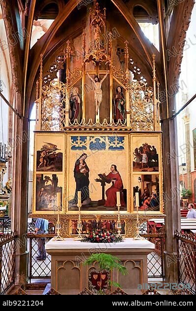 Prague Czech Republic. The interiors of the Gothic Church of Our Lady before Tyn in Old Town Square.