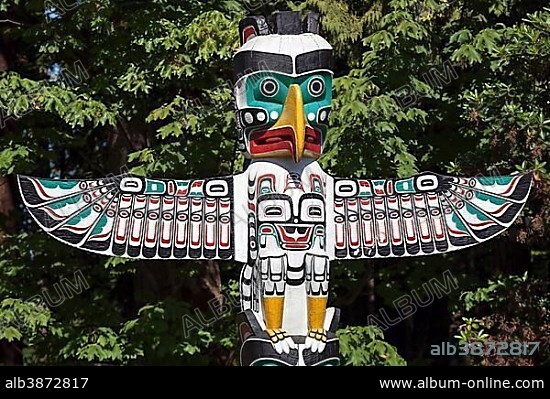 Totem Pole in Stanley Park, Vancouver, British Columbia Province, Canada, North America.