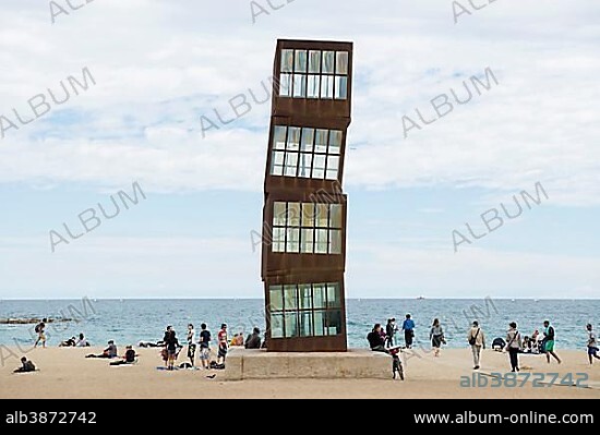 L'Estel Ferit, sculpture by Rebecca Horn at the beach of Barceloneta, Barcelona, Catalonia, Spain, Europe.