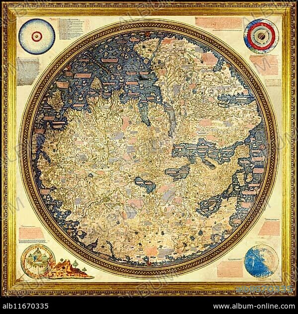 The Fra Mauro map, ca 1450 by the Venetian cartographer Fra Mauro.