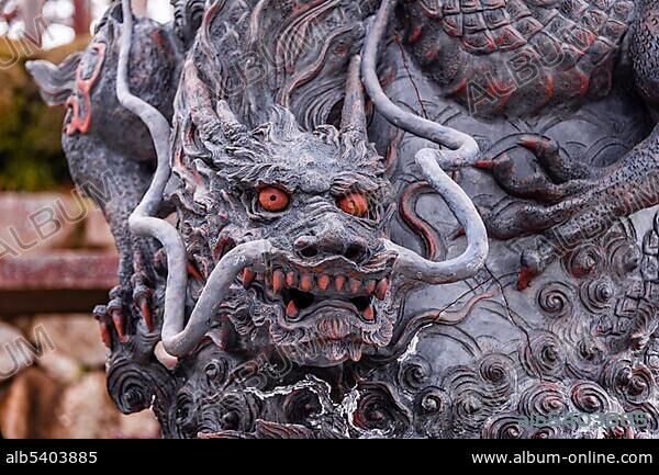 Dragon figure with red eyes, sculpture, Kiyomizu-dera temple, Buddhist temple, Kyoto, Japan, Asia.