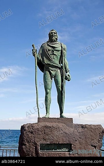 Statue of Guanche king Mencey Pelinor, on the waterfront, Candelaria, Tenerife, Canary Islands, Spain, Europe.