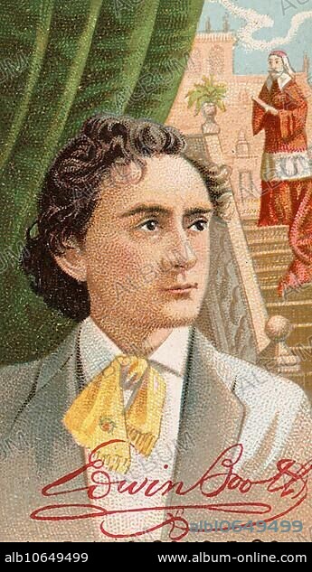 Famous people in American history, Edwin Booth (13 November 1833 near Belair) (Maryland) († 7 June 1893 in New York City) was an American actor and brother of John Wilkes Booth, the assassin of Abraham Lincoln, Historical, digital reproduction of a 19th century collector's picture.
