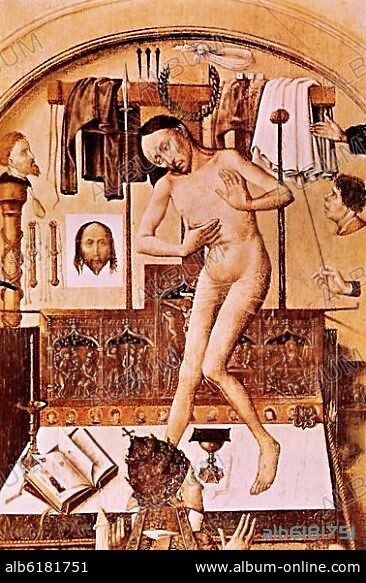 ROBERT CAMPIN (1378-1444) MAESTRO DE LA FLEMALLE. DETALLE DE LA MISA DE SAN GREGORIO - S XV - PINTURA FLAMENCA - (AUTOR TAMBIEN CONOCIDO COMO ROBERT CAMPIN).