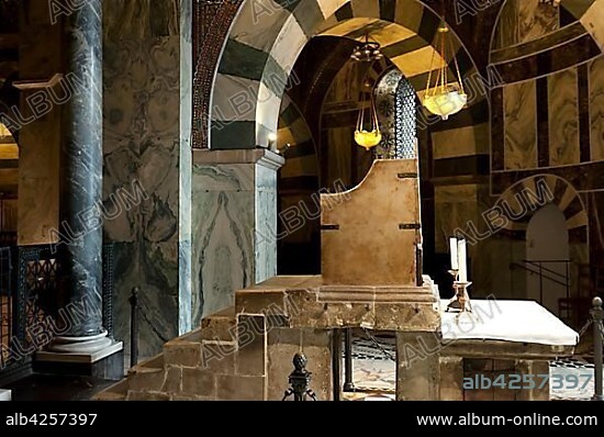 Aachen Royal Throne, Charles Throne, Charlemagne Throne, Palatine Chapel, Aachen Cathedral, Aachen, North Rhine-Westphalia, Germany, Europe.