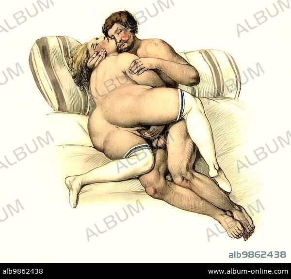 Couple having sex, erotic watercolour by Peter Johann Nepomuk Geiger (11 January 1805) (29 October 1880), an Austrian painter and draughtsman, Historic, digitally restored reproduction from an original of the period.