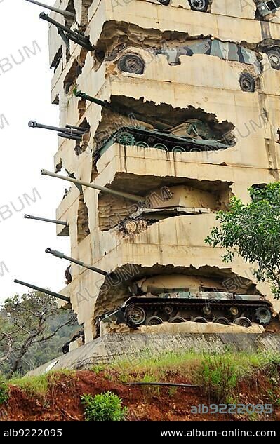 Tank Monument, commemorating the Lebanese Civil War 1975-1990, Beirut, Lebanon, Middle East, Asia.