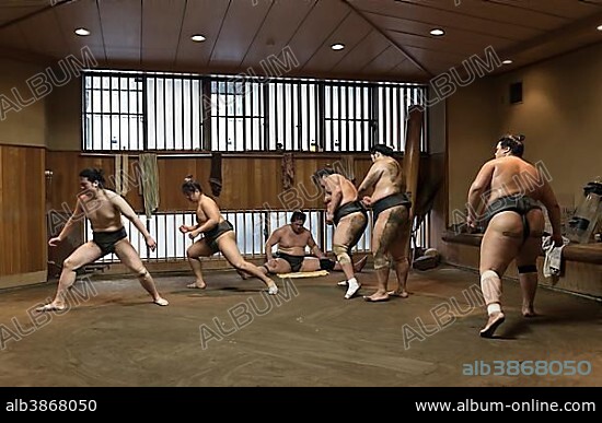 Wrestlers Sumo Training Session, Asageiko, at Azumazeki Beya, Stable, Tokyo, Japan, Asia.