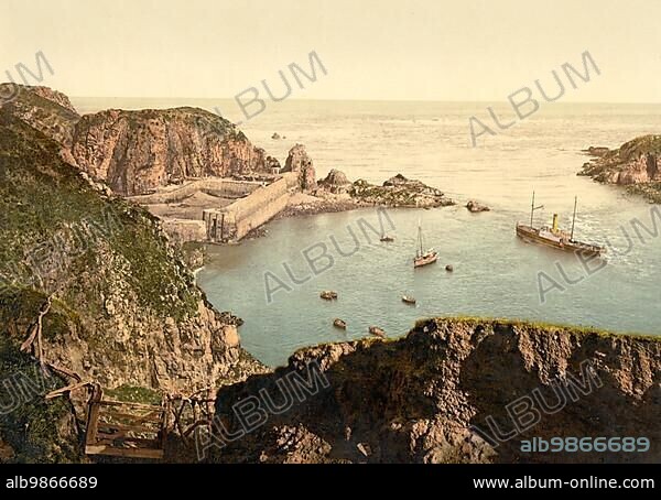 Harbour, Sark, Channel Island, English Channel, belonging to the Bailiwick of Guernsey, Crown Dependency of the British Crown, 1896, Historic, digitally restored reproduction of a 19th century photochrome print.