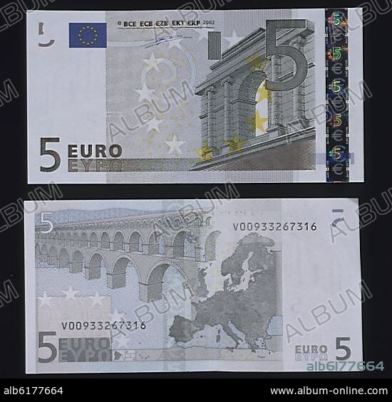 BILLETES DE CINCO EUROS - ANVERSO Y REVERSO.