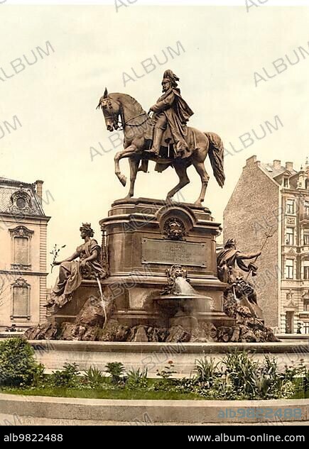The Kaiser Wilhelm Monument in Cologne on the Rhine; North Rhine-Westphalia; Germany; Historic; digitally restored reproduction of a photochromic print from the 1890s; Europe.