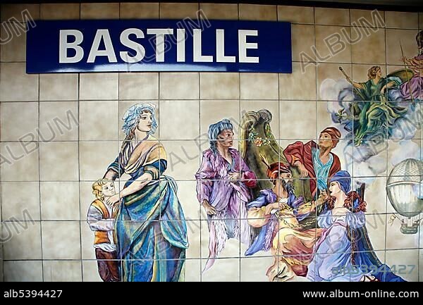 Wall mural at Bastille Station, Paris Metro, Paris, France, Europe.