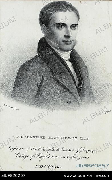 Alexander Hodgdon Stevens (4 September 1789 - 30 March 1869) was an American surgeon who was the second president of the American Medical Association from 1848 to 1849; Historic; digitally restored reproduction from a 19th century original.
