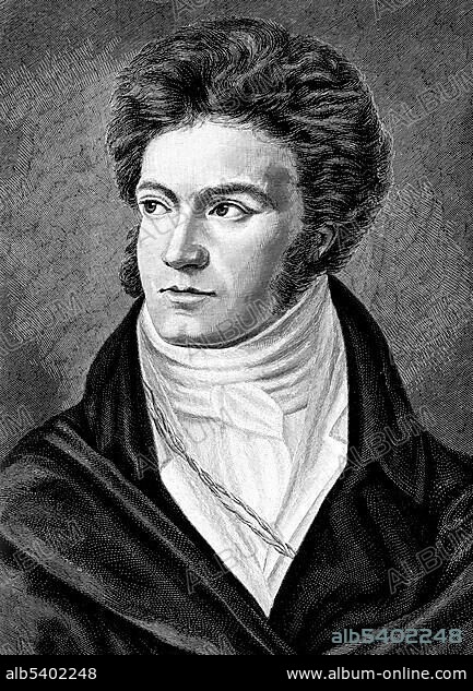 Historical drawing from the 19th Century, portrait of Ludwig van Beethoven, 1770-1827, German composer and pianist.