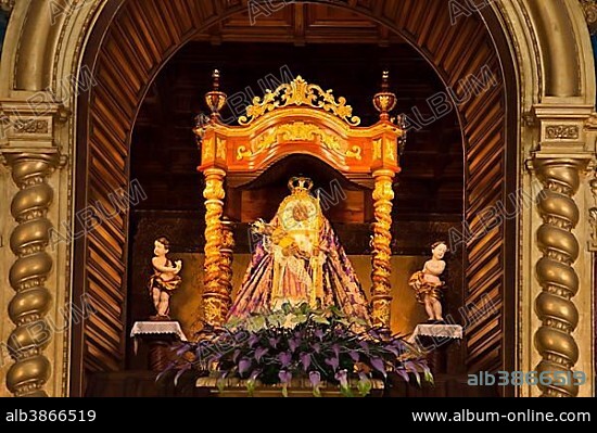 Patron saint of the Canary Islands, Virgen de la Candelaria in the Basilica de Nuestra Senora de la Candelaria in the pilgrimage town of Candelaria, Tenerife, Canary Islands, Spain, Europe.