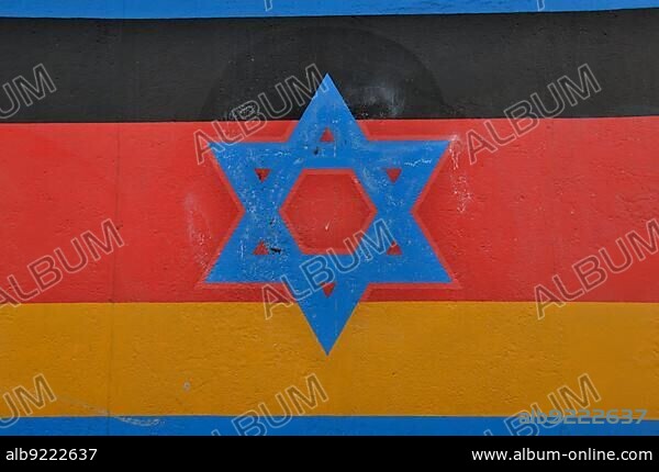 Günther Schäfer, Mural, German flag and the Star of David on the remains of the Berlin Wall, East Side Gallery, Berlin-Friedrichshain, Germany, Europe, PublicGround, Europe.