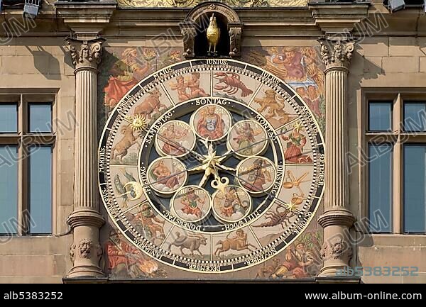 Astronomical clock by Isaak Habrecht, town hall, Heilbronn, Baden-Wuerttemberg, Germany, Europe.
