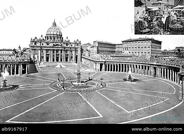 Historic photo (ca 1880) of Rome, panorama of Rome and the dome of St. Peter's Basilica, Italy, Historic, digitally restored reproduction of a 19th century original, exact original date unknown, Europe.