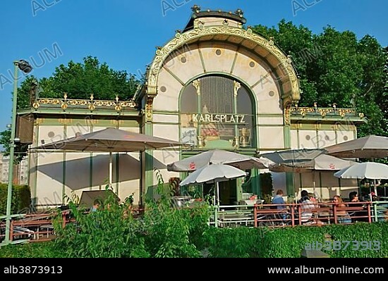 Art Nouveau-style café by architect Otto Wagner, Karlsplatz square, Vienna, Austria, Europe.