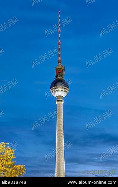 The TV Tower at Alexanderplatz in Berlin by night.