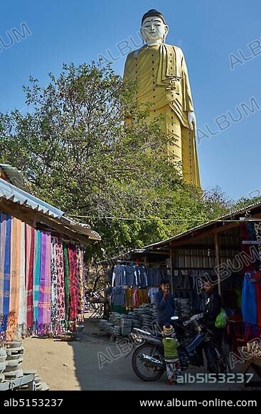 Laykyun Setkyar, front stalls, walk-in colossal statue, standing Buddha, Po-Khaung hill, near Khatakan Taung village, near Monywa, Sagaing region, Myanmar, Asia.