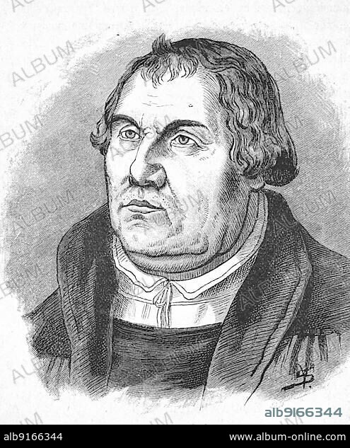 Martin Luther (born 10 November 1483) (died 18 February 1546) was the theological originator of the Reformation, Historical, digitally restored reproduction of a 19th century original, exact original date unknown.